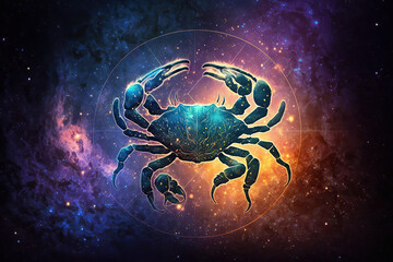 Wall Mural - Cancer zodiac sign against space nebula background. Astrology calendar. Esoteric horoscope and fortune telling concept, created with Generative AI