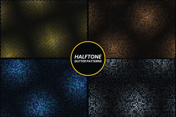 Wall Mural - A set of halftone glitter patterns vector on black background