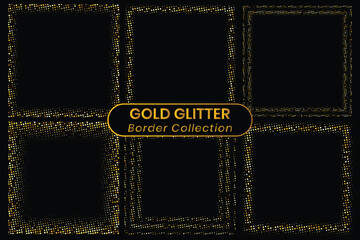 Wall Mural - Gold halftone glitter border collection vector on black background