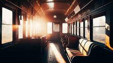 Train Car Interior With Morning Sunlight Streaming In Through The Window Dark