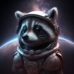 Wall Mural - A spacefaring raccoon gazes out, ready for interstellar adventures beyond our world.