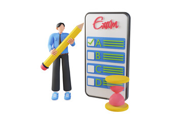 Poster - Online exam test  3d illustration