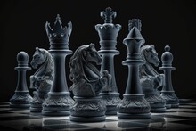 Chess Competition Concept On Black Background. Generative AI
