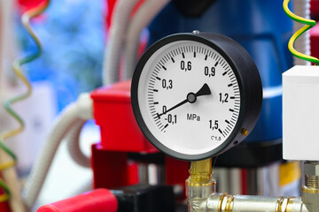 Aufkleber - Boiler room gas pressure meter. Industrial  concept. equipment of the boiler-house, - valves, tubes, pressure gauges manometer