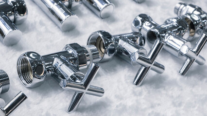Aufkleber - Gate valve taps chrome-plated with cross-shaped handle connects and closes water pipes