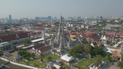 Fototapete - Aerial view white pagoda temple Wat Arun locally known as Wat Chaeng landmark temple on the west Bangkok Thailand