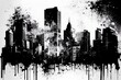 ville en pochoir, silhouettes de grand immeubles en noir et blanc aspect sale et graffiti