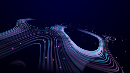Fototapete - Abstract digital background from rounded colored lines. Information flow space. Big data visualization. 3D rendering.