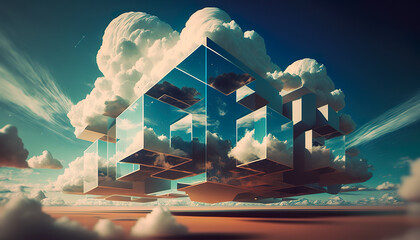 Wall Mural - Cloud Computing Abstract Illustration - Generative AI