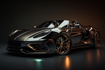Black generic exotic sports car isolated on a dark background illustrated with generative AI