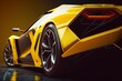 Cool yellow generic exotic sports car in a dark studio background illustrated with generative AI