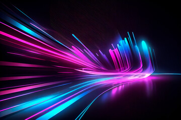 Poster - Blue pink techno sci-fi background, ai generation