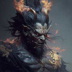 Wall Mural - Japanese mythology. Japanese mythological god Raijin. Created with Generative AI technology.