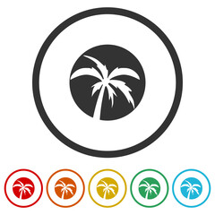 Sticker - Palm tree in circle icons in color circle buttons