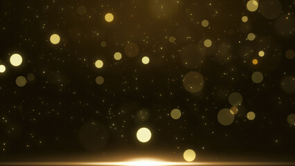 Wall Mural - Gold lights rays stage scene for award winning event, abstract particle glitter