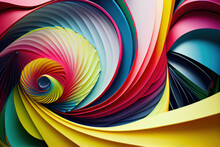 A Colorful, Geometric Background With A Fluid Shape Composition, Like A Wave Or A Spiral, With A Variety Of Shapes And Colors That Blend Together Seamlessly - Generative AI