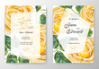 Vintage vector card or wedding invitation with acrylic or oil yellow and golden elements on white background.