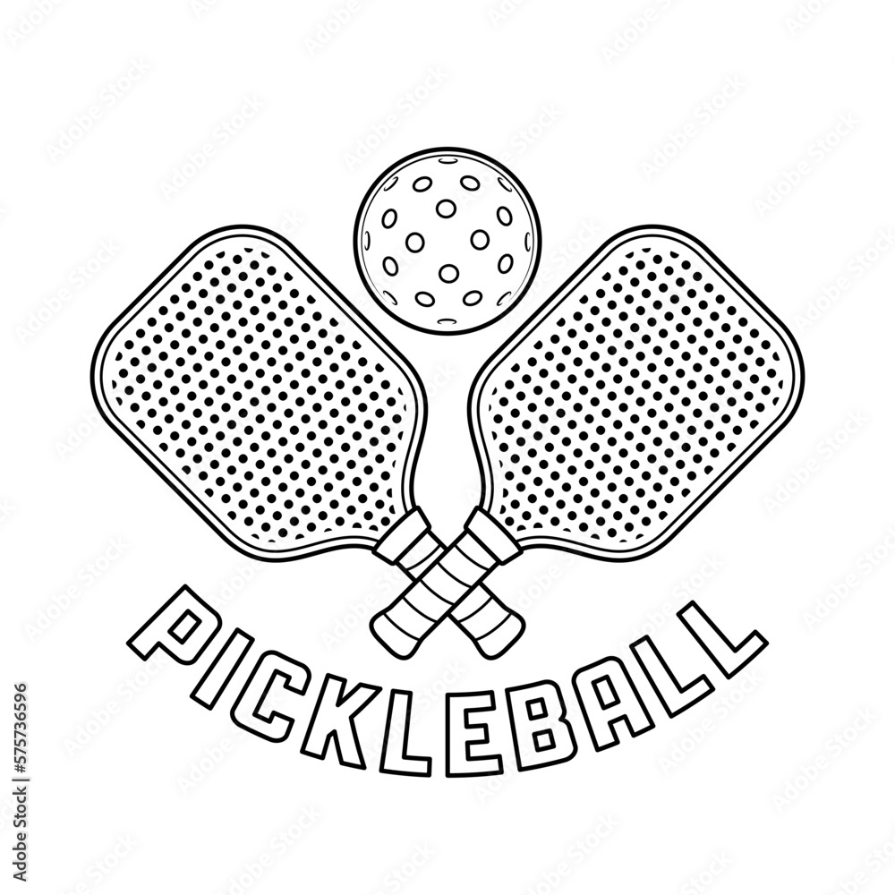 Pickleball Logo With Crossed Racket and Ball Above Them in Outline ...
