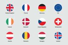 Europe Flags Round Flat Circle Icons Vector Set 1