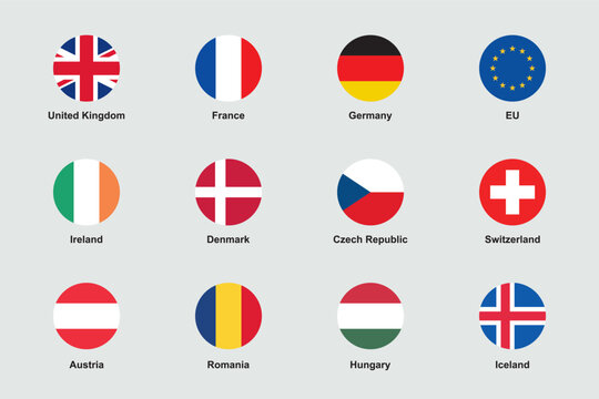 europe flags round flat circle icons vector set 1
