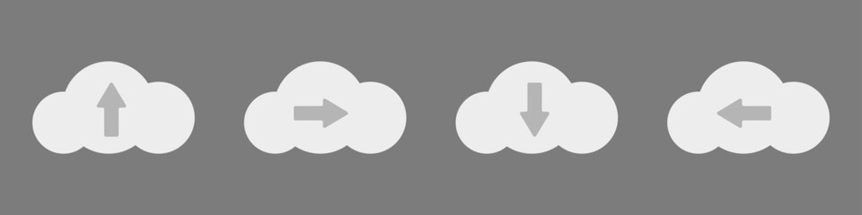 Fototapete - Vector set of arrows in the clouds. Arrows in the clouds in different directions. Cloud service pointer arrow. Vector illustration.