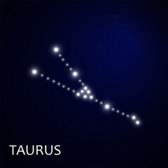 Wall Mural - Zodiacal constellation with bright stars. Star sign and dates of birth on deep space background. vector illustration.