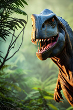 T-rex Dinosaur Predator In Jungle , Prehistoric Monster Animal.Generative AI