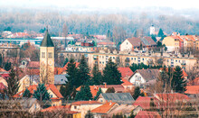 Small Town Cityscape, View Of The Downtown,Hungary, Panorama