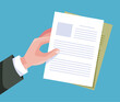 © Irina - Hand businessman hand arm  hold document paper agreement isolated on white background. Graphic design vector illustration