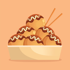 cute takoyaki illustration. japanese traditional food or snack illustration vector for poster, wallp