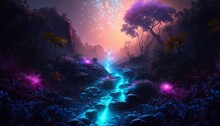 Fantasy Alien Landscape. Fantasy Forest. Generative AI