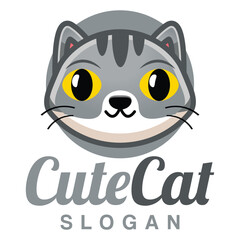 Wall Mural - Cute Kawaii head Kitten cat Mascot Cartoon Logo Design Icon Illustration Character vector art. for every category of business, company, brand like pet shop, product, label, team, badge, label