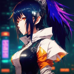 Wall Mural - Cyberpunk Anime Character - Fantasy - Cute - Fashion - Futuristic - Future - City - Game - Animation