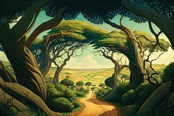 Poster - A Sprawling Canopy of Trees Spanning Across a Vast Landscape Generative AI