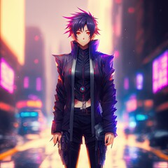 Wall Mural - Cyberpunk Anime Character - Fantasy - Cute - Fashion - Futuristic - Future - City - Game - Animation