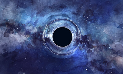 Wall Mural - Black hole watercolor illustration. Space galaxy background