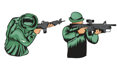 soldier with gun and rifle vector