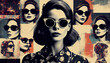 © neirfy - girls in sixties retro design, photo and graphics, black and white, colorful, fictional character, AI based