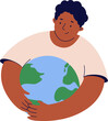 Man hugs planet. Environment protection, sustainability concept. Ecology. Earth day. Ecology problem. Flat vector illustration