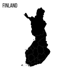 Canvas Print - Finland political map of administrative divisions - regions and one autonomous region of Aland. Blank black map and country name title.