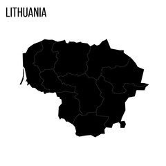 Canvas Print - Lithuania political map of administrative divisions - counties. Blank black map and country name title.