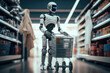 Humanoid robot with shopping cart, future concept, Generative AI