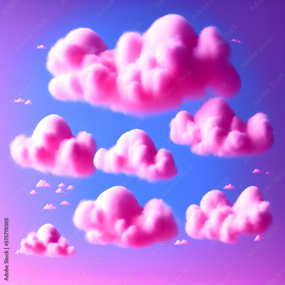 Realistic Pink Fluffy Clouds Set Isolated On Transparent Background