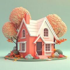 simple cartoon style house illustration in pastel colors, generative AI