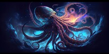 The Kraken Monster, Giant Octopus. Scary Creature Of The Oceans. Generative AI.