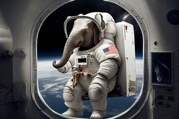 Poster - Elephant Astronaut In Space Exploring Generative AI
