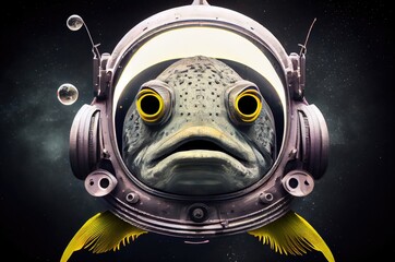 Poster - Fish Astronaut In Outer Space In A Space Suit Generative AI