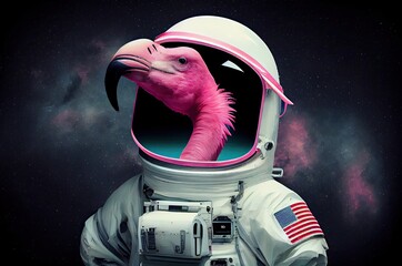 Poster - Flamingo Astronaut Out Of This World In A Space Suit Generative AI