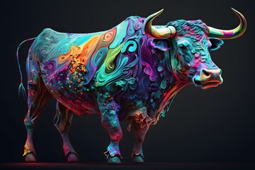 bull colorful created using AI Generative Technology