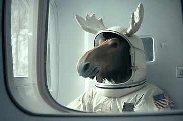 Poster - Moose Astronaut In Outer Space Exploring Generative AI